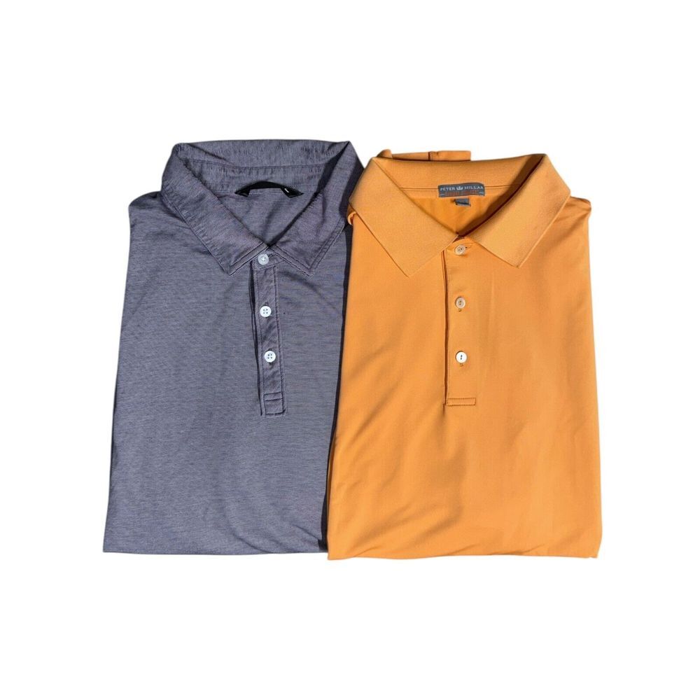 Lot Of 2 Peter Millar Travis Mathew Mens Sz‎ L Golf Polo Shirts Blue Orange